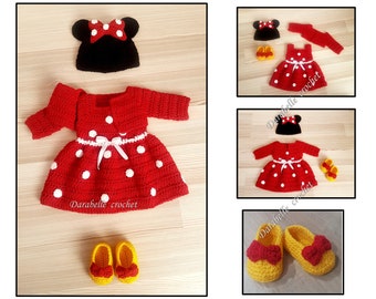 Minnie Mouse newborn set, Crochet pattern, Coming home outfit, Baby shower gift, Baby clothes, PDF download