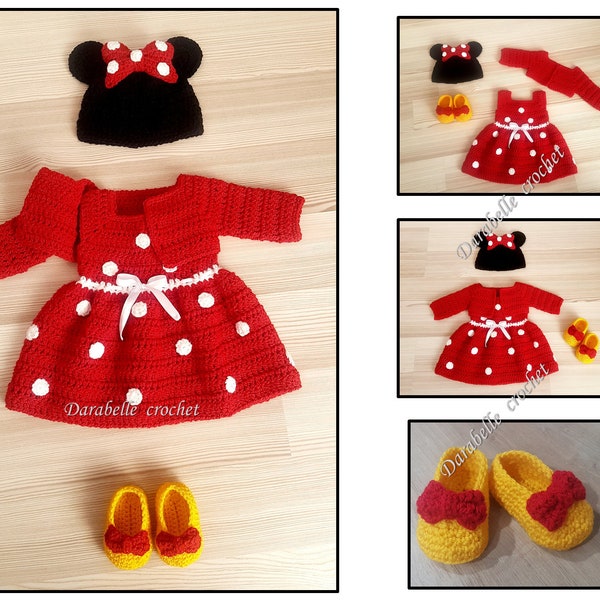 Minnie Mouse newborn set, Crochet pattern, Coming home outfit, Baby shower gift, Baby clothes, PDF download