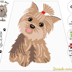 Yorkshire Terrier – C2C – Row by row – Written instructions – Graph – PDF download – Crochet Blanket – Digital pattern - Yorkie - Dog, Puppy