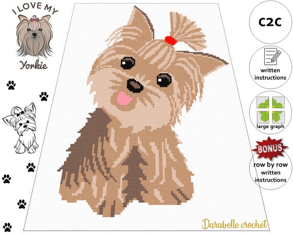 Yorkshire Terrier C2C Row by Row Written Instructions Graph PDF Download Crochet Blanket Digital Pattern Yorkie Dog Puppy Etsy Canada
