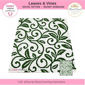 Manta de hojas y enredaderas * Patrón de crochet * C2C * Fila por fila * Gráfico + Instrucciones escritas * Digital * Graphgan