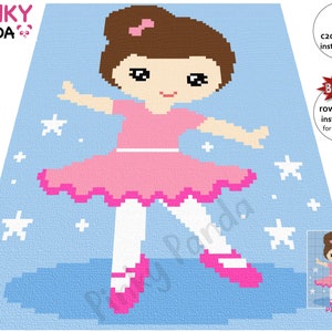 May include: A crochet pattern for a ballerina with a pink tutu and white shoes. The pattern includes instructions for single crochet, half double crochet, and double crochet.