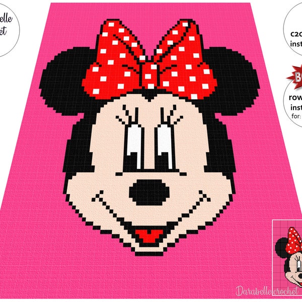 Minnie Mouse – C2C – Row by row – Written instructions – Graph – PDF download – Crochet Blanket – Digital pattern - For little girl