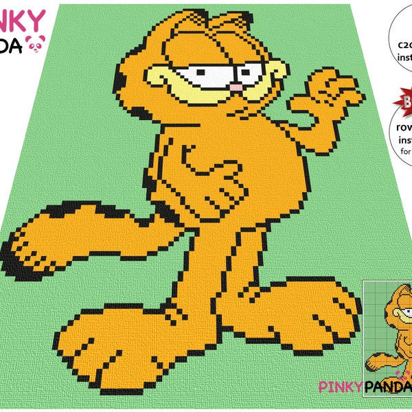 Garfield Graph + Written instructions * C2C * Row by row * Digital pattern * PDF download * Crochet Blanket * Graphgan