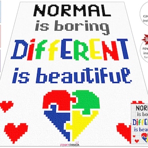 Autism * Graph + Written instructions * C2C * Row by row * Digital pattern * PDF download * Crochet Blanket * Graphgan