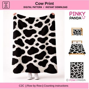 Cow Print Blanket * Crochet Pattern * C2C * Row by Row * Graph + Written instructions * Digital * Graphgan