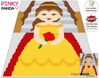 Belle Princess Crochet Blanket Pattern: C2C, Row by Row (PDF Download)