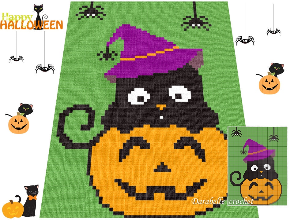 30 Cat Blanket Crochet Patterns: Cozy, Graphic, and Granny-Square Designs 14 Halloween Cat Blanket Crochet Pattern