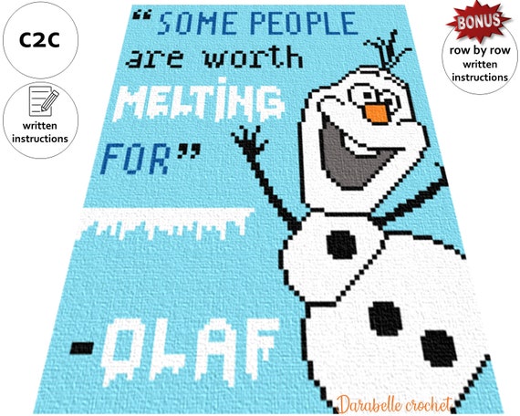Olaf C2C Row by Row Written Instructions Graph PDF Download Crochet Blanket Digital Pattern Frozen Kids Etsy Canada