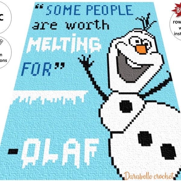 Olaf – C2C – Row by row – Written instructions – Graph – PDF download – Crochet Blanket – Digital pattern - Frozen - Kids