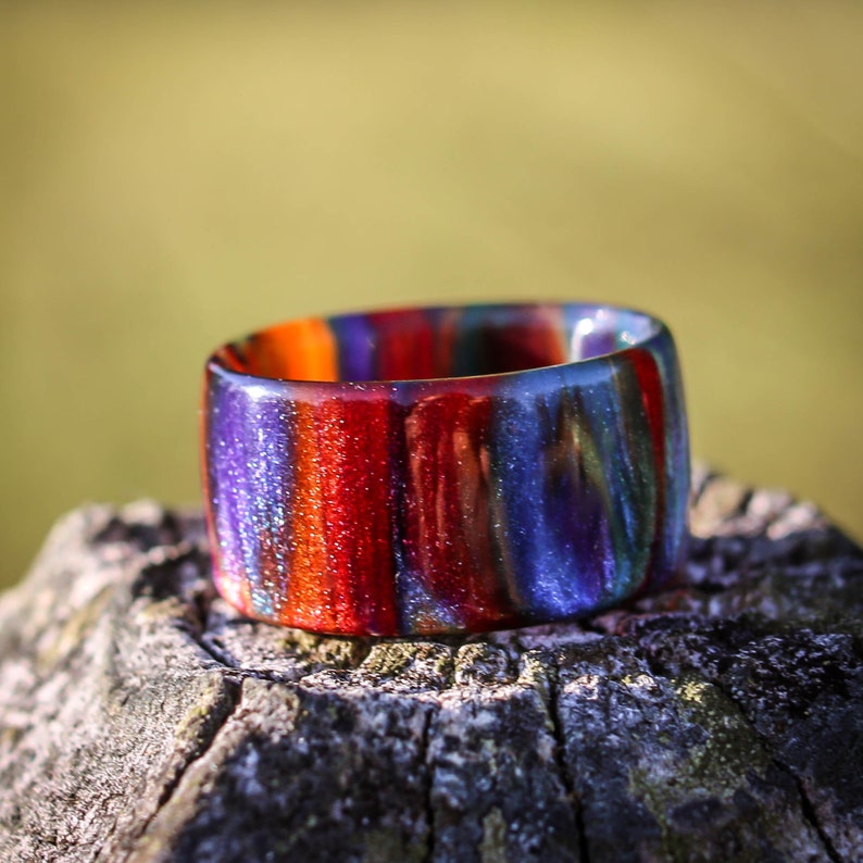 Custom Rainbow Resin Diamond Dust Ring Diamondcast Wedding Etsy