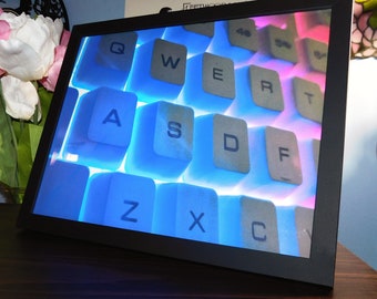 W A S & D, Gaming PC, Switch Keyboard, High Quality Photo Print, #WASD #PCGAMING #Neon #SwitchKeys #WhiteKeys #GamingSetup #Pcmasterrace