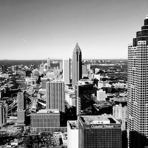 Atlanta Skyline Facing Stone Mountain, Black and White,  High Quality Photo Print  #Atlanta #Skyline #Blackandwhite #Photography