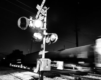 Speeding Train Photo Print, Black and White Railway Art
