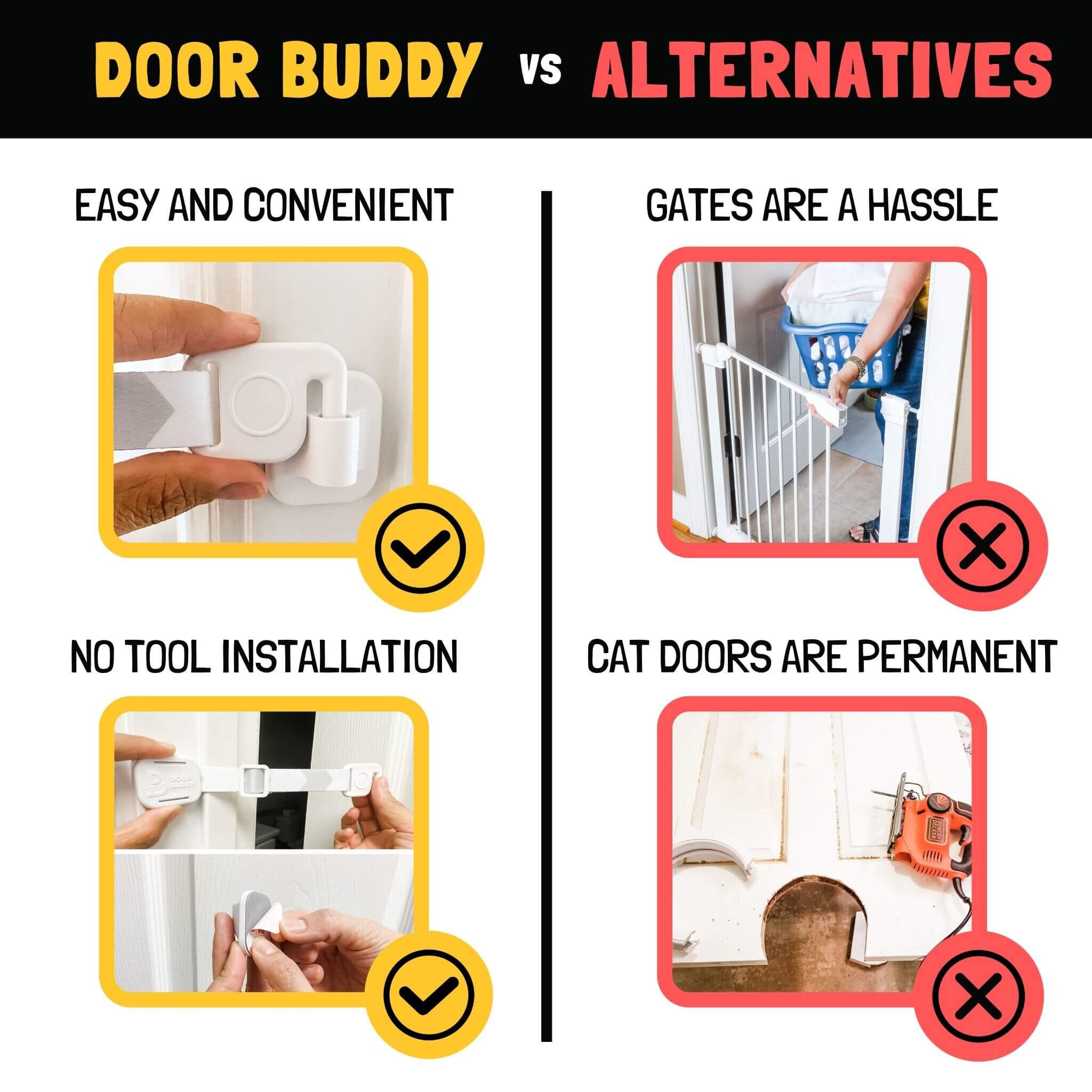 Door Buddy®: Door Latch Plus Door Stopper to Dog Proof Litter Box