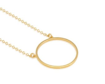Gold Plated Brass Circle Necklace: Minimalist Geometric Pendant
