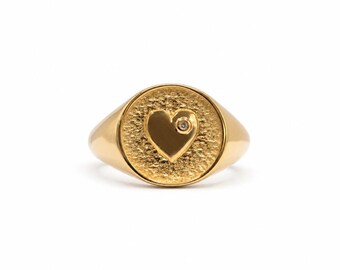 Diamond Heart Signet Ring