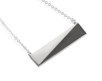 Sterling Silver Horizontal Bar Pendant Necklace - 14 inch Chain