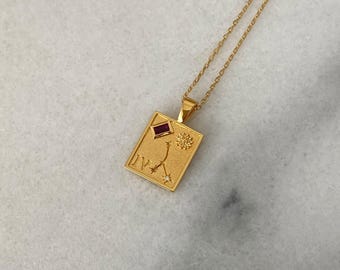 Cancer Zodiac Necklace: Ruby, Diamond, Sterling Silver Astrology Pendant