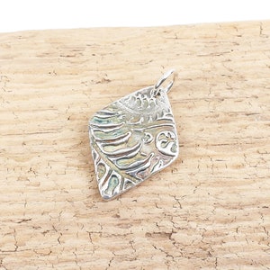 Diamond shape fern leaf texture pendant, fine silver nature inspired jewelry, minimalist, Irina Miech