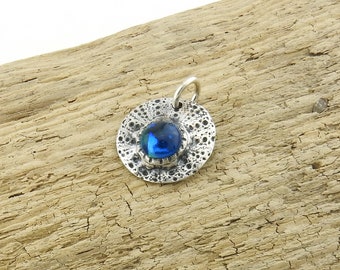 handmade jewelry by Irina Miech Lab created blue spinel pendant with fine silver Art Nouveau frame