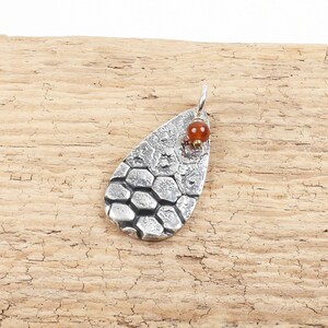 Honeycomb pod pendant, organic seedpod jewelry, nature, hessonite garnet bead, Irina Miech