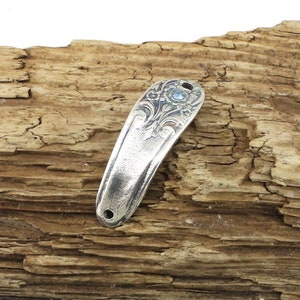 Two hole bracelet component, fine silver silverware handle design, blue lab created spinel, floral spoon jewelry supplies, Irina Miech