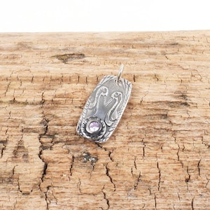 Fine silver cranes pendant, bird jewelry, light lavender color CZ, Irina Miech