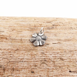 Fine silver flower pendant, organic small round vintage floral button impression jewelry, Irina Miech
