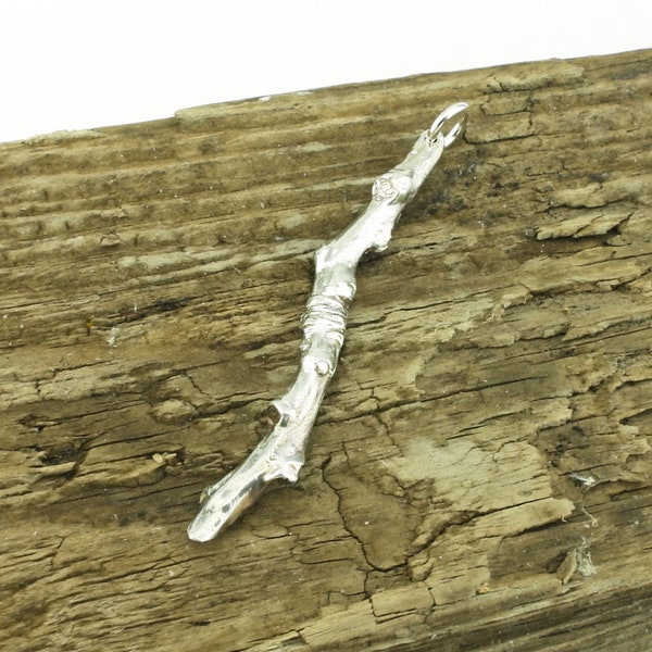 Fine silver branch pendant, nature inspired jewelry, long tree twig, Irina Miech