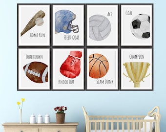 Nursery Sports Decor | Watercolor Sports Wall Art | Boy's Room Wall Decor | Set of Sports Art Prints Nursery Decor | PRINTABLE