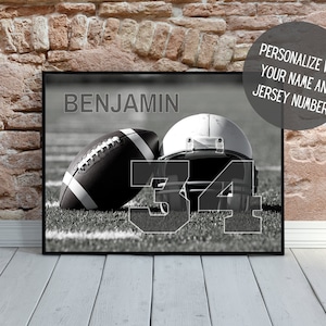 Custom Football Art | Personalized Football Wall Decor with Name | Senior Night | Sports Art | Football Gift | Kid&#39;s Room Decor | PRINTABLE