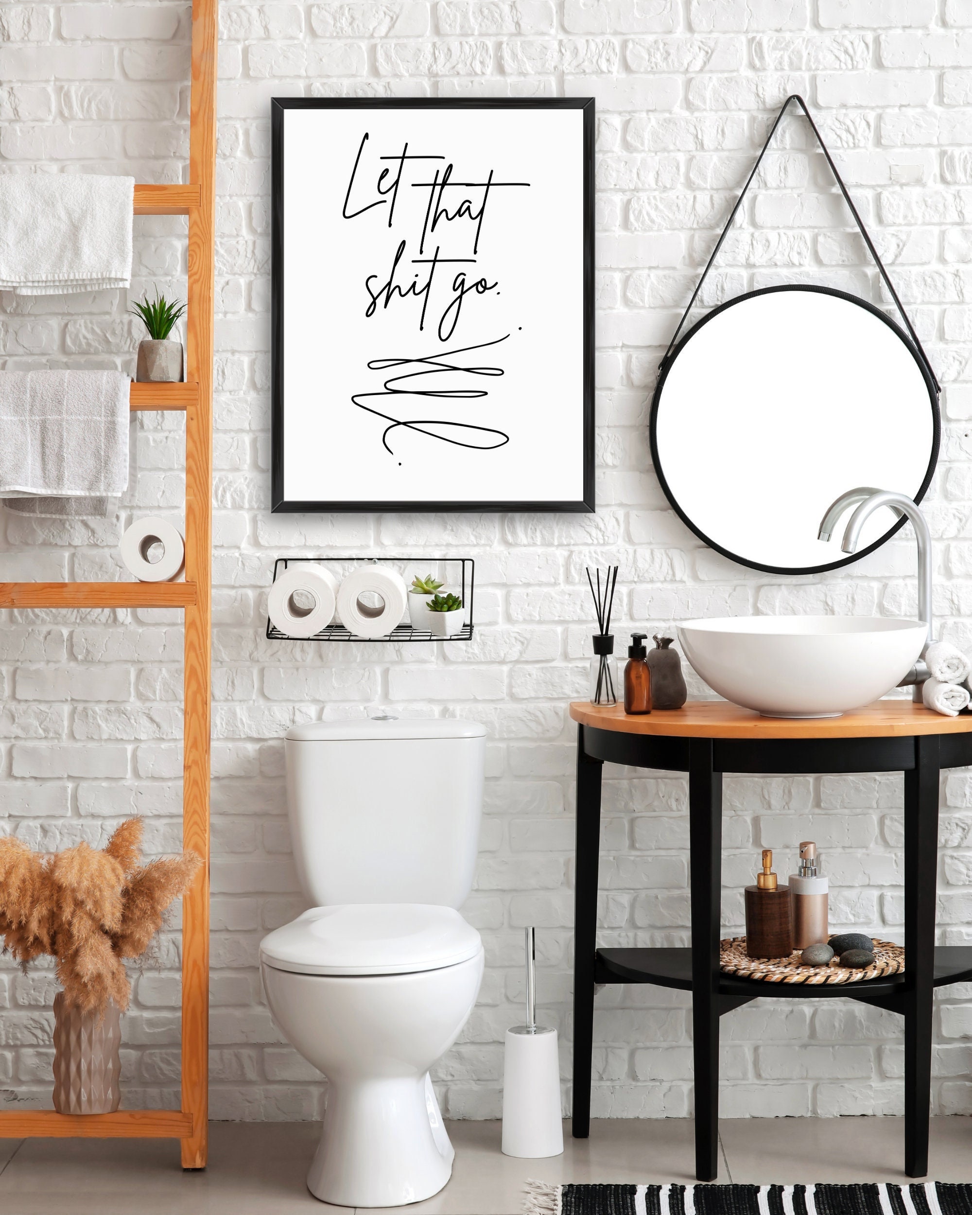 Funny Bathroom Wall Art | Funny Bathroom Sign | Funny Restroom Signs |  Funny Bathroom Pictures | Let That Shit Go - Etsy, image size:2000x2500