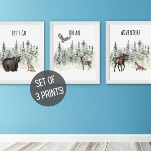 Wilderness Nursery Decor |  Let&#39;s Go On An Adventure | Wilderness Wall Art | Forest Animals | Forest and Friends | Watercolor | PRINTABLE
