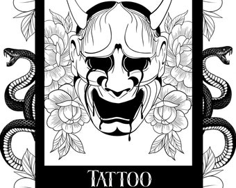Digital målarbok för tatuering A4 | Utskrivbara målarbilder för vuxna och tonåringar | Cool presentidé | Tatueringskonstaktivitet
