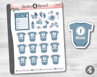 Baby Boy Monthly Planner Stickers: Ocean Blue Onesie Tracker