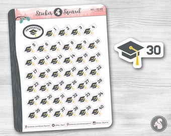 Graduation Countdown Planner Stickers: Cap with numbers