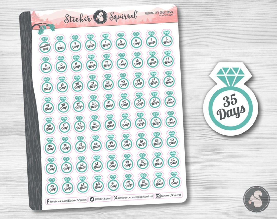 Countdown Stickers Samples Wedding Countdown Planner Stickers: Turquoise Ring Design - Etsy