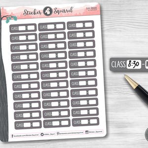 May include: A sheet of gray and white stickers with a woodland theme. The stickers are for a class schedule and have the text "CLASS" and a blank space for the class name. The stickers also have the text "CLASS 8:30-10:00".