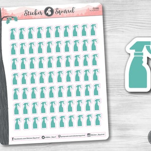 Cleaning Spray Bottle Planner Stickers: Turquoise Icon Reminders