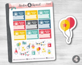 Birthday Party Reminder Planner Stickers: Erin Condren Compatible
