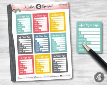 Flight Info Planner Stickers: Travel Journal, Erin Condren Compatible
