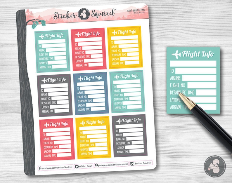 Flight Info Planner Stickers: Travel Journal, Erin Condren Compatible ...