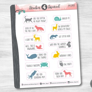 Punny Animal Planner Stickers: Funny Puns, Erin Condren Stickers