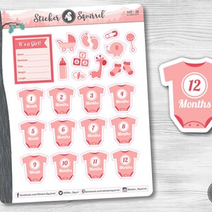 Bébé fille Planner Stickers - annonce bébé nourrisson nouveau-né âge rappel de suivi tracker mois heureux planificateurs calendrier SC. BAGI.0317