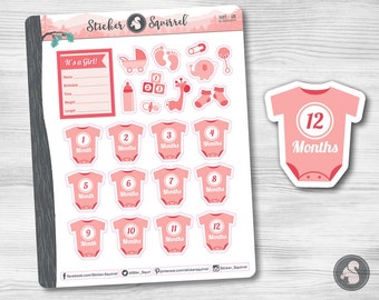 Baby Girl Month Stickers: Planner Stickers, Infant Tracker