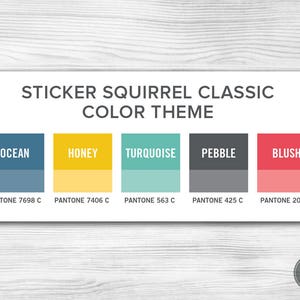 May include: A color palette chart with five color swatches labeled "Ocean", "Honey", "Turquoise", "Pebble", and "Blush". Each color swatch is labeled with its corresponding Pantone color code.