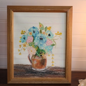 Oil Pastel Drawing- Flower Jug, Original Art
