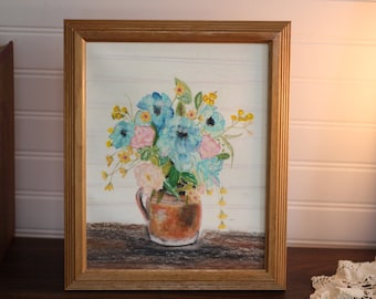 Oil Pastel Drawing- Flower Jug, Original Art