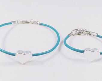 Single Mommy and Me Heart Bracelet- Teal